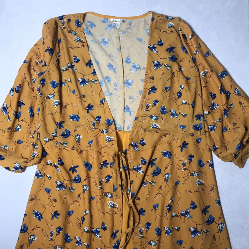 Floral Mustard Women's Tie Front Kimono